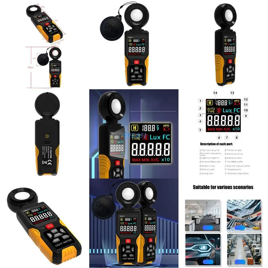 

E15A Handheld Light Intensity Meter Multifunction Mode Large Display Data Recording