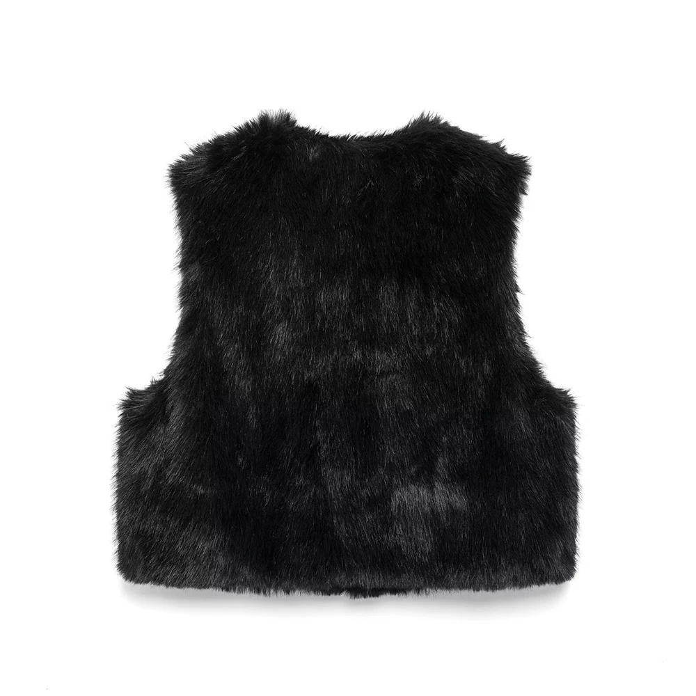 RZRA2024 autumn and winter new women\'s black vest jacket artificial fur effect short vest temperament versatile