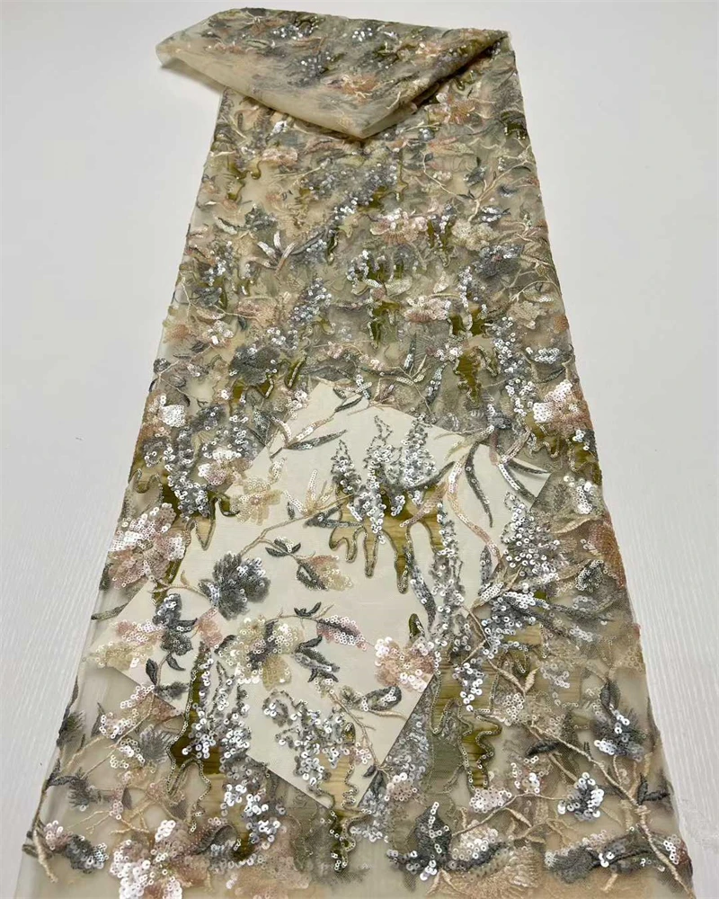 

Fashion French Embroidery Sequins Lace Fabric High Quality African Nigerian Wedding Dress Material