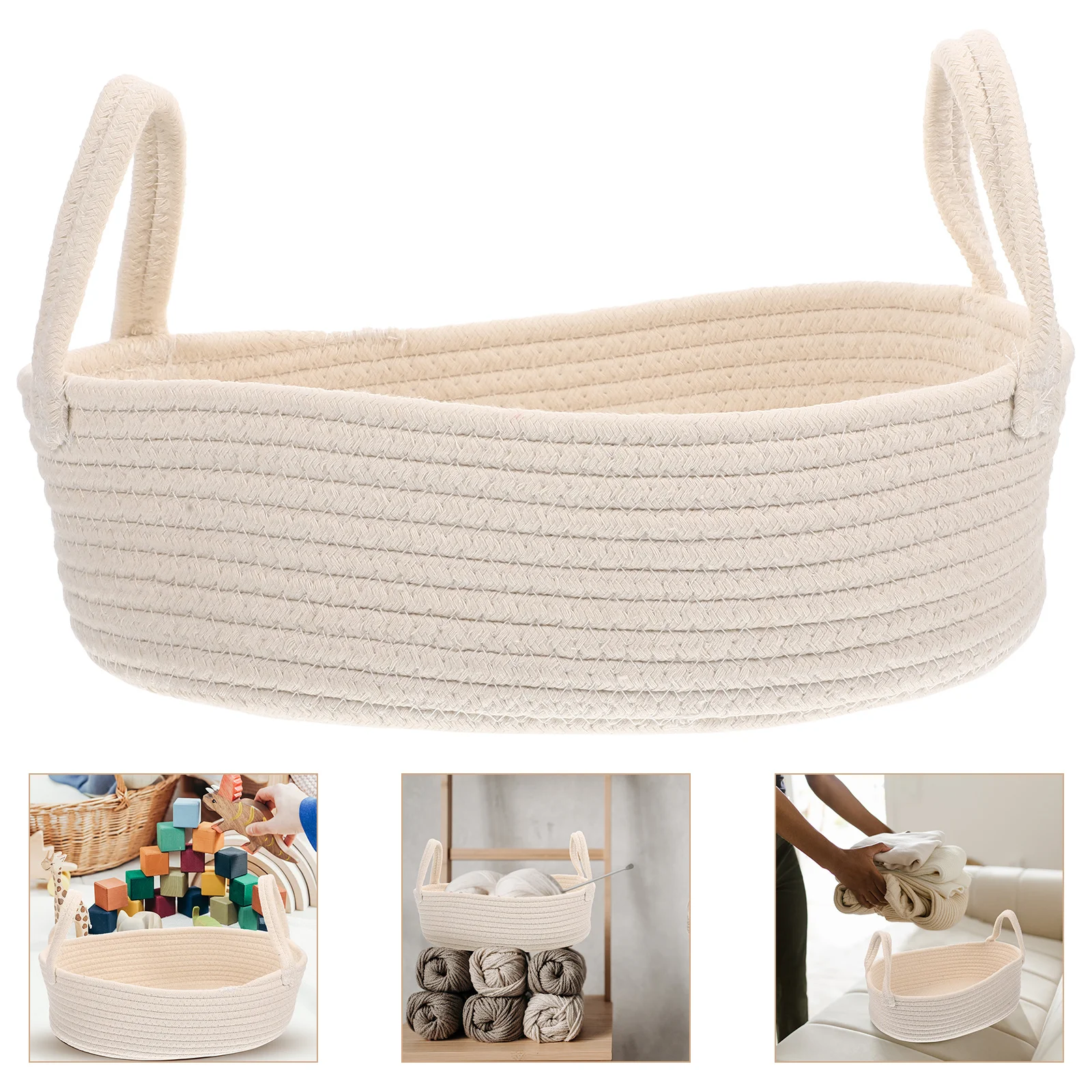 

Multi-Function Storage Basket Cotton Thread Woven Organizer for Bedroom Living Room Sundries Holder Home Storage