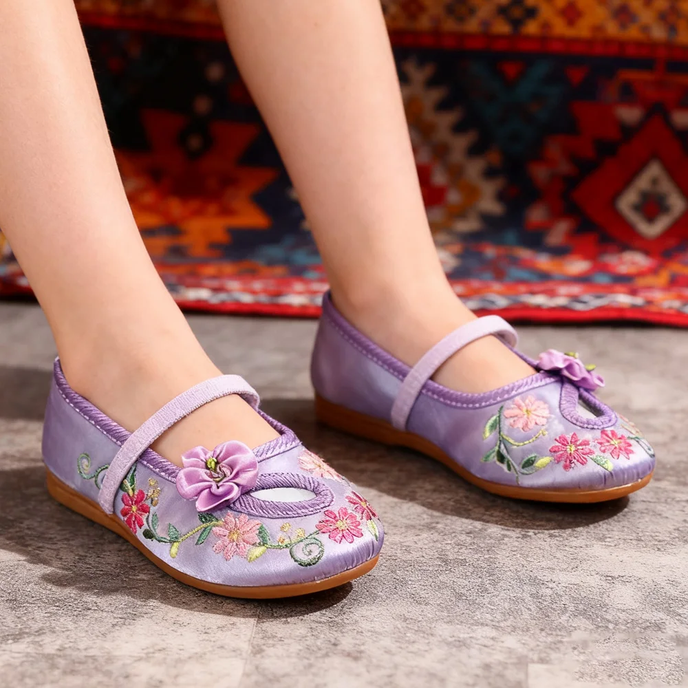 Children Hanfu Flat Shoes Ethnic Chinese-style Girls embroidery Cloth Shoes Fashion Soft Kids Princess Ancient Performance Shoes