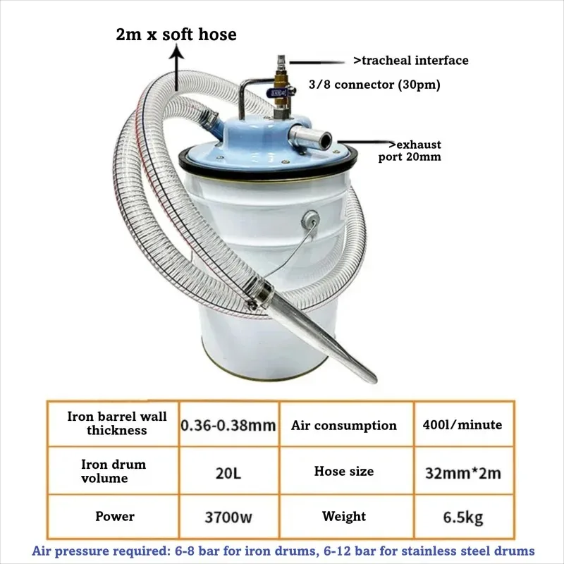Pneumatic Vacuum Cleaner Industrial Use For Dry Wet Dust Oil Metal Chips Sand Collection Without Electricity