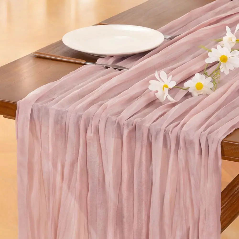Soft Cheesecloth Table Runner Gauze Fabric Romantic Boho Wedding Decoration Table Linen For Party Event Dining Table
