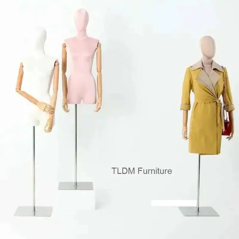 

Female Arms Fabric Cover High-quality Head Wooden Full Cloth Mannequin Body Metal Base for Wedding Display Women Model