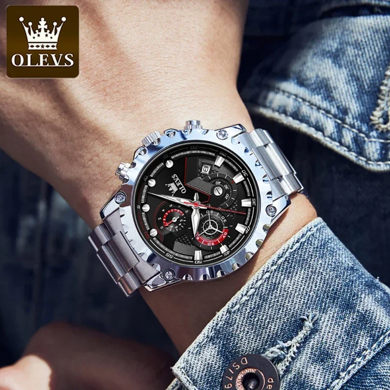 OLEVS Watches for Men Top Brand Quartz Watch Multifunction Chronograph Sport Mens Watch Waterproof Luminous Business Wristwatch