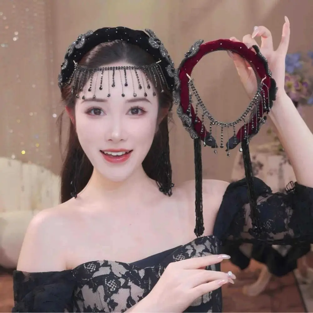 

Korean Style Braid Flower Hair Hoop Sweet Exquisite Wide Hair Band Rhinestone Light Luxury Party Celebration Tiara