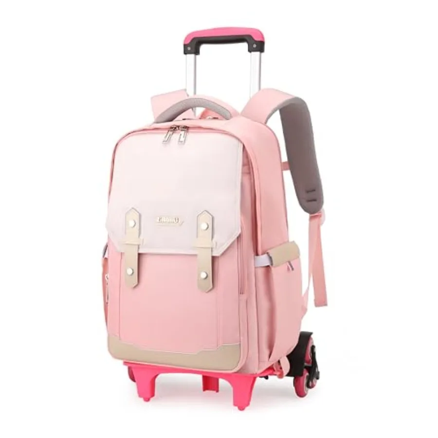 

Pink Rolling Backpack for Girls School Backpack with Wheels for Girls, Roller Trolley School Bags for Primary Students, Wheeled
