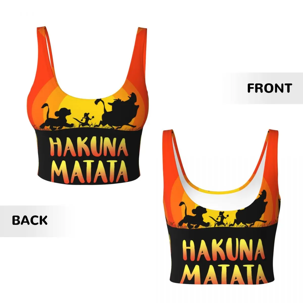 Custom King Lion Painting At Sunset Workout Crop Tank Tops Women Cartoon Movie Hakuna Matata Yoga Sports Bras