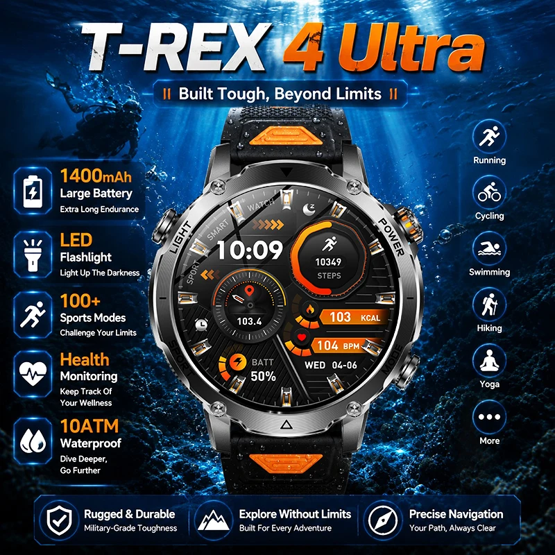 New 1400mAh Battery Smart Watch Outdoor GPS Flashlight IP68 Waterproof  BT Call Military Sports Smartwatch  for Man IOS Android
