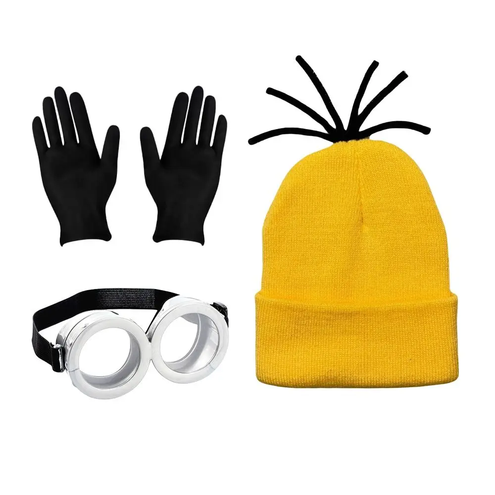 Cute 3pcs/5pcs Halloween Costume Accessories Cosplay Party Set Minions Yellow Beanie Hats Women Men Blue Dress