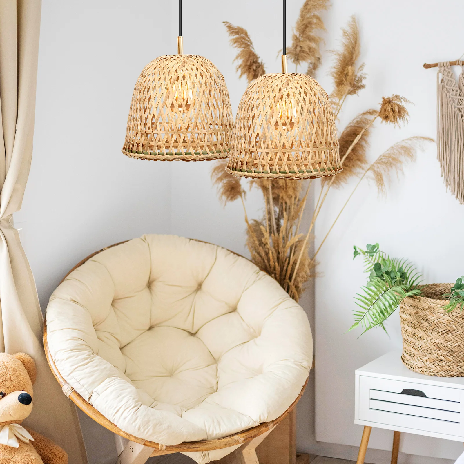 

Bamboo Lampshade 2 Pcs Woven Pendant Light Cover Replacement Lampshades Decor Ceiling Hanging Lamp Shades Soften Light Protect