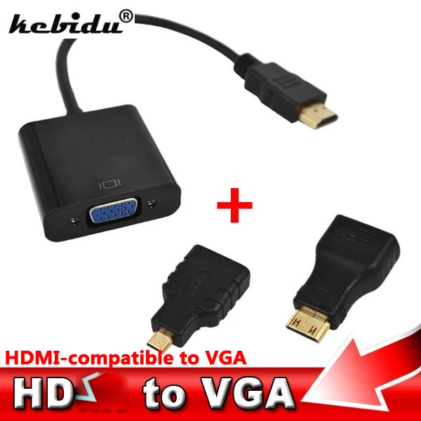 Kebidu HDMI-kompatybilny z adapterem VGA Micro Mini zgodny z HDMI męski Adapter do VGA żeński wbudowany konwerter 1080p na PS4