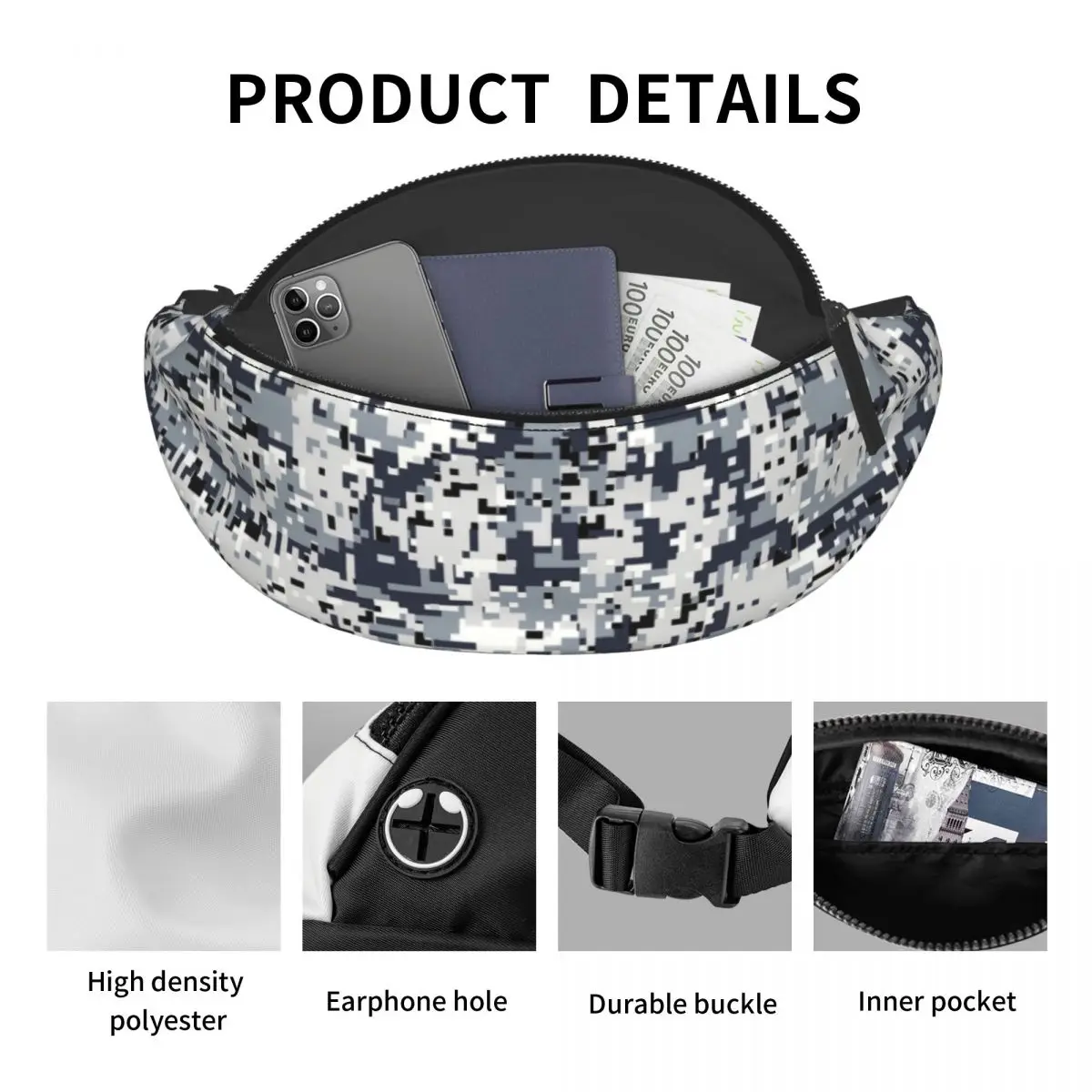 Riñonera de camuflaje Digital de estilo urbano personalizado para hombre, bolso de cintura cruzado táctico del ejército, viaje, senderismo, teléfono, bolsa de dinero