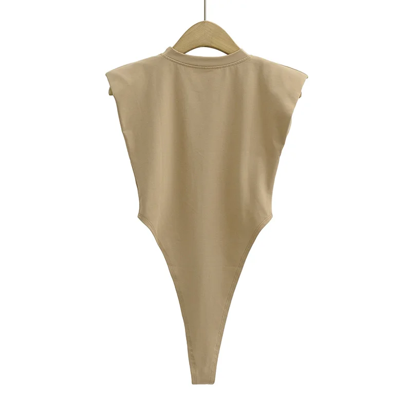 Sexy tops women 2024 Summer one-pieces bodycon bodysuit padded shoulder bodysuit black sleeveless body suits for women white