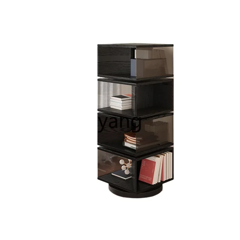 XYY solid wood rotating bookshelf 360 degree bookcase black retro smoked wood display case