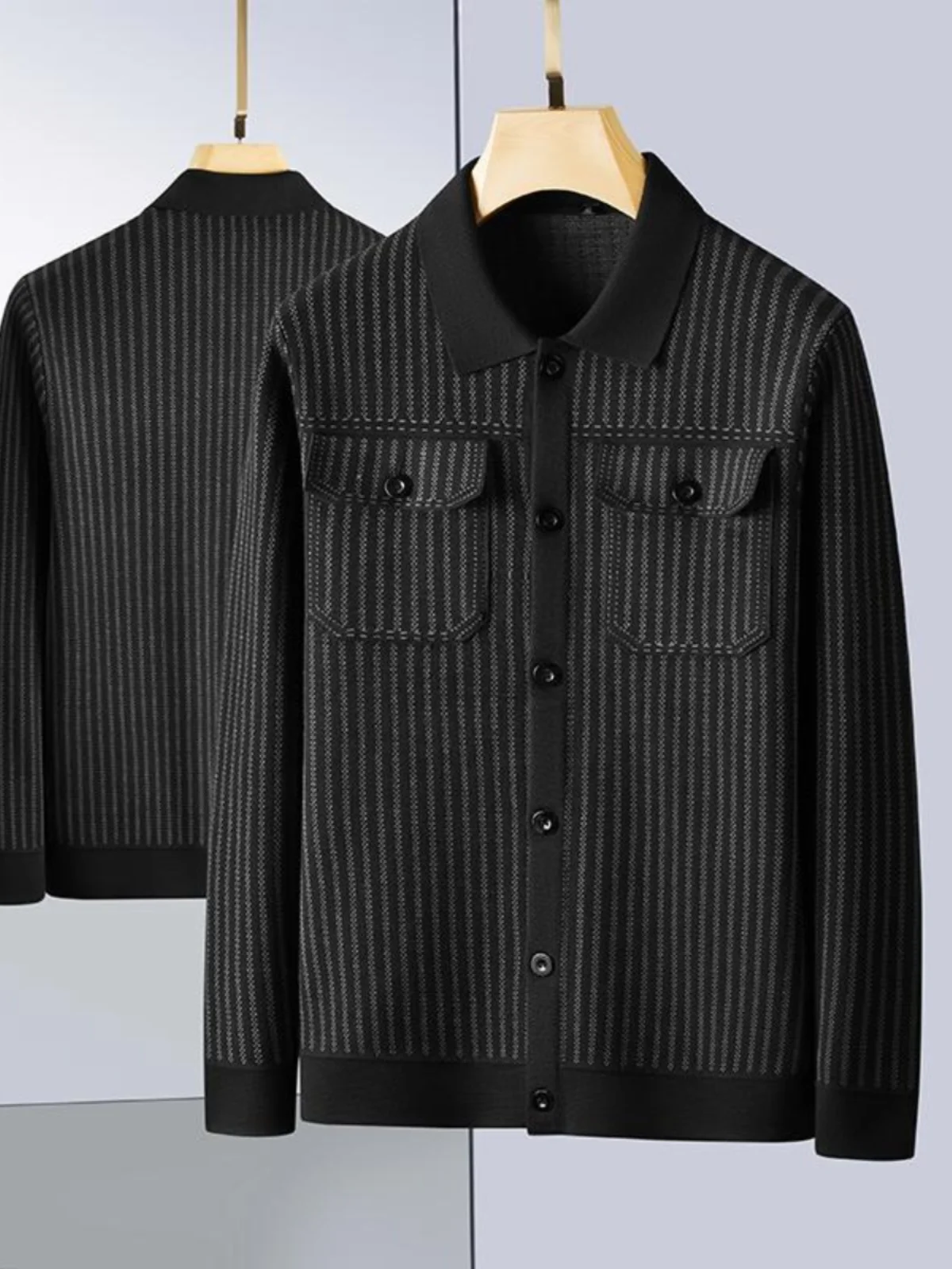 

plus Size Men's Knitted Sweater Jaet Sle Long Sve Striped Outerwear Casual Loose Fit Busin Casual Spring Autumn