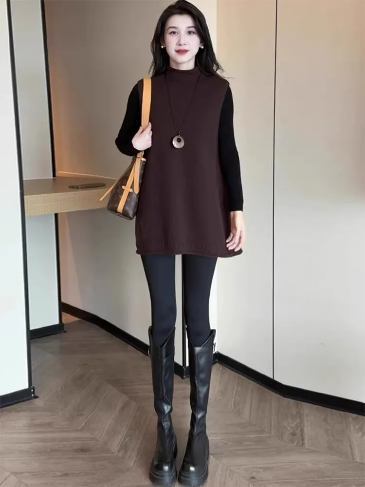 Sli Vielseitiges Damen-Weste- und Basis-IRT-Set, schlankmachender zweiteiliger Anzug, lässiger Winter-Faion, trendige Quali-Basischicht