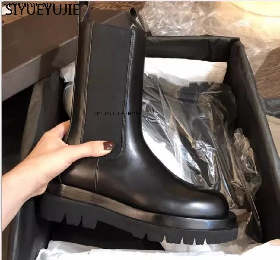 

size35-45 Chelsea Boots Women Platform Ladies real Leather Boots Chunky Winter Shoes Thick Heel Brand Designer Motorcycle Boots