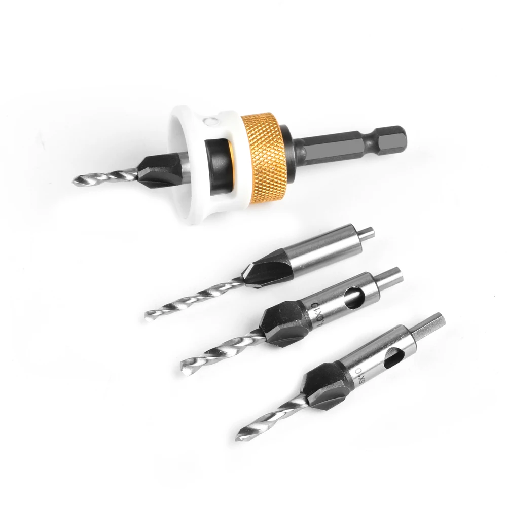 Woodworking Limit Four Edge Countersink Drill Alloy Cone  Adjustable Depth Step Drill Screw Countersink Bit