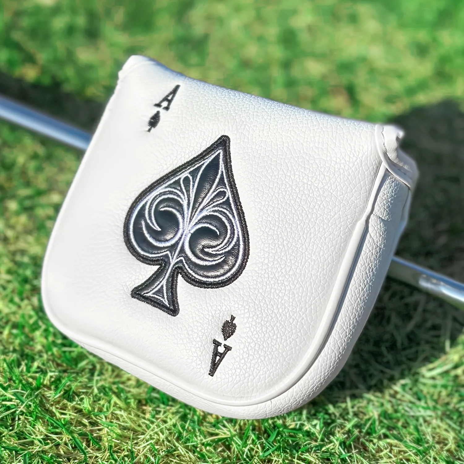 PU Golf Mallet Putter Cover, Spade Poker Card Pattern & Embroidery Design, Fit Square Case for Most Major Golf Brands Putters view 4