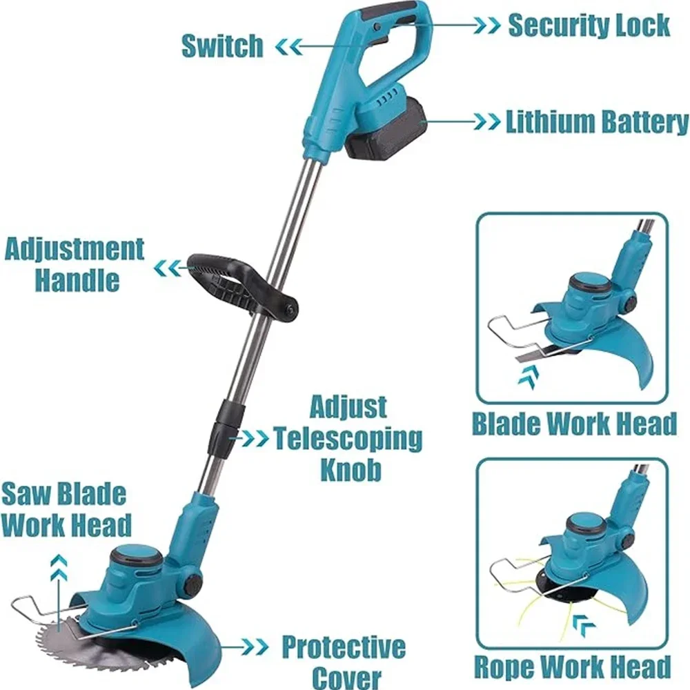 Imagem -02 - sem Fio Elétrico Cortador de Grama sem Escova Aparador sem Fio Weed Wacker Ângulo Comprimento Ajustável Poda Ramo Jardim 1800w