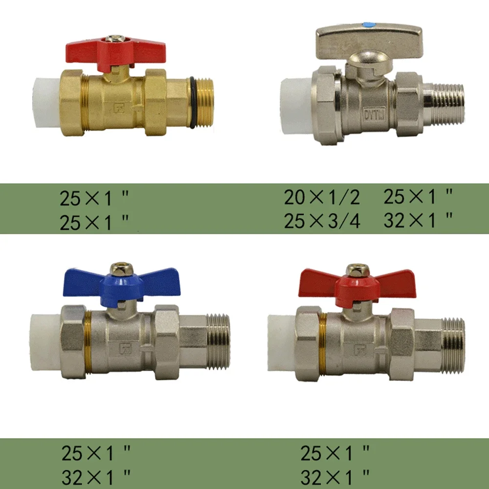 

PPR Water Pipe Fittings Male Union Ball Valve Distributor Stop 1/2 "3/4" 1 " Brass Nickel-plated