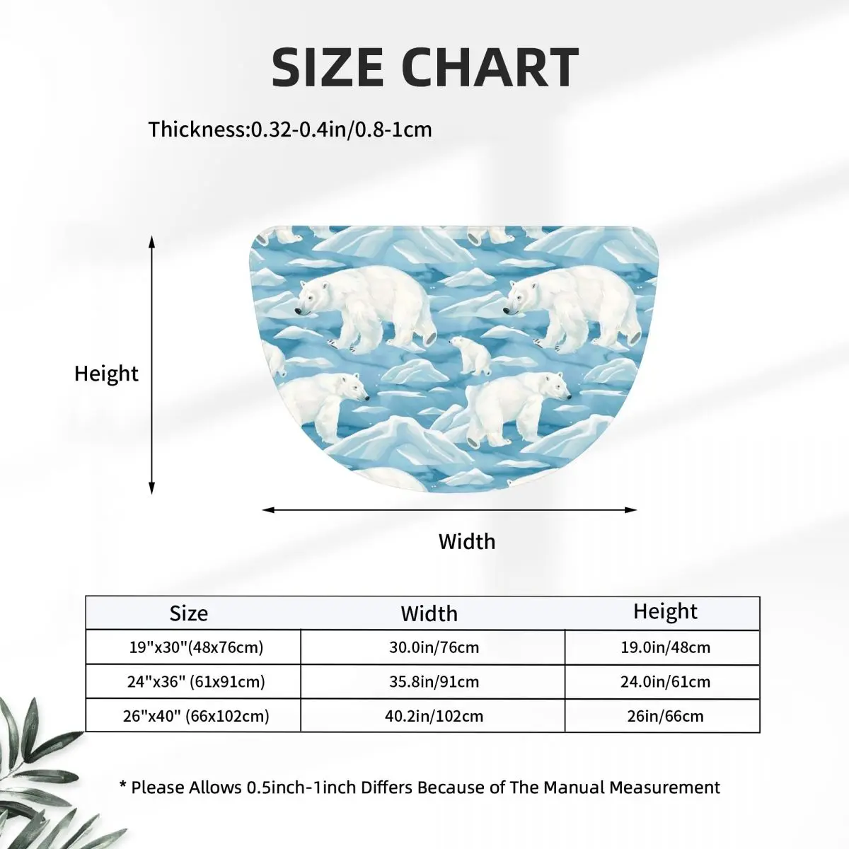 Polar Bear Mother And Cub Soft Flannel Half Round Doormat Non Slip Bathroom Mat Absorbent Floor Carpet for Laundry Room Bathroom