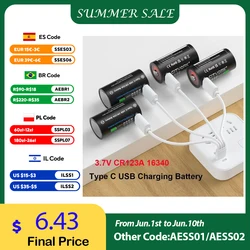 CITYORK 2550mWh 3.7V 16340 16350 Rechargeable Battery USB Charging RCR123 CR123 CR123A Li-Ion Btteries For With USB Cable