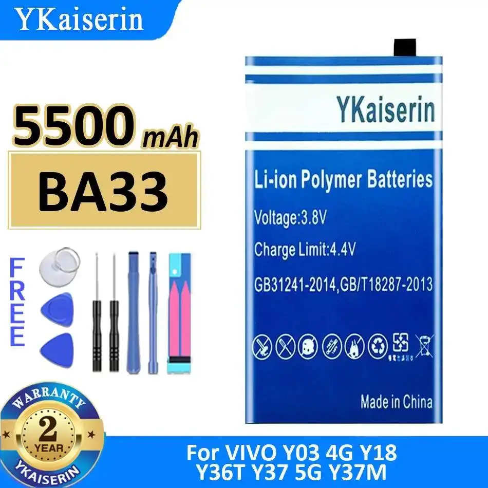 

High Capacity 5500Mah Premium Replacement For Vivo Y03 4G Y18 Y36T Y37 5G Y37M BA33 Mobile Phone Battery