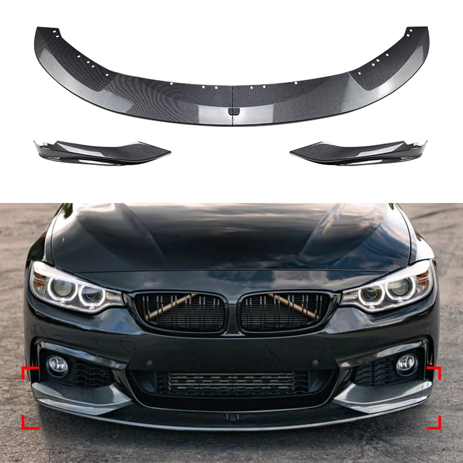 

Front Bumper Spoiler Lip For BMW 4 Series F32 F33 F36 435i M Sport 2014-2020 Carbon Fiber Look Lower Side Splitter Blade Cover