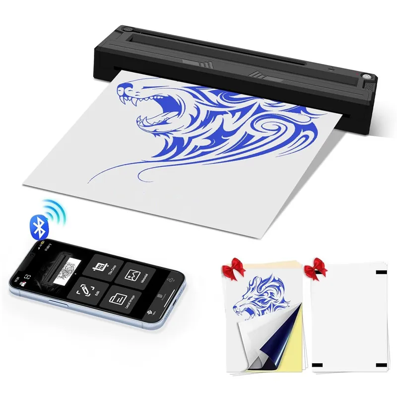 M8 Portable Mini Tattoo Printer Bluetooth Tattoo Stencil Printer Wireless A4 Paper Thermal Printer Compatible with Phone/Pad/PC