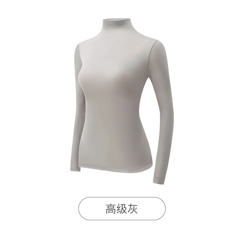 Gola empilhada gola alta beleza pele topo para mulher alta elástica manga longa sem costura roupa interior térmica camisa base feminina
