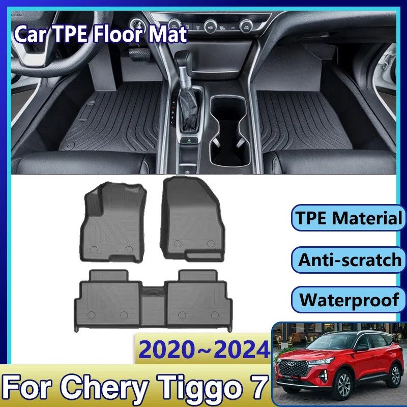 

Car Rear Floor Mats For Chery Tiggo 7 2020~2024 Pro Plus MK2 Waterproof Leather Mud Carpet Foot Pad Full Rug Tappeto Accessories