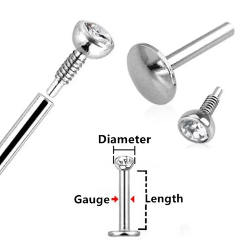 2PCS Multi Size 16G 1.2mm Steel Internally Threaded Monroe Lip Labret Ear Cartilage Tragus Stud Piercing