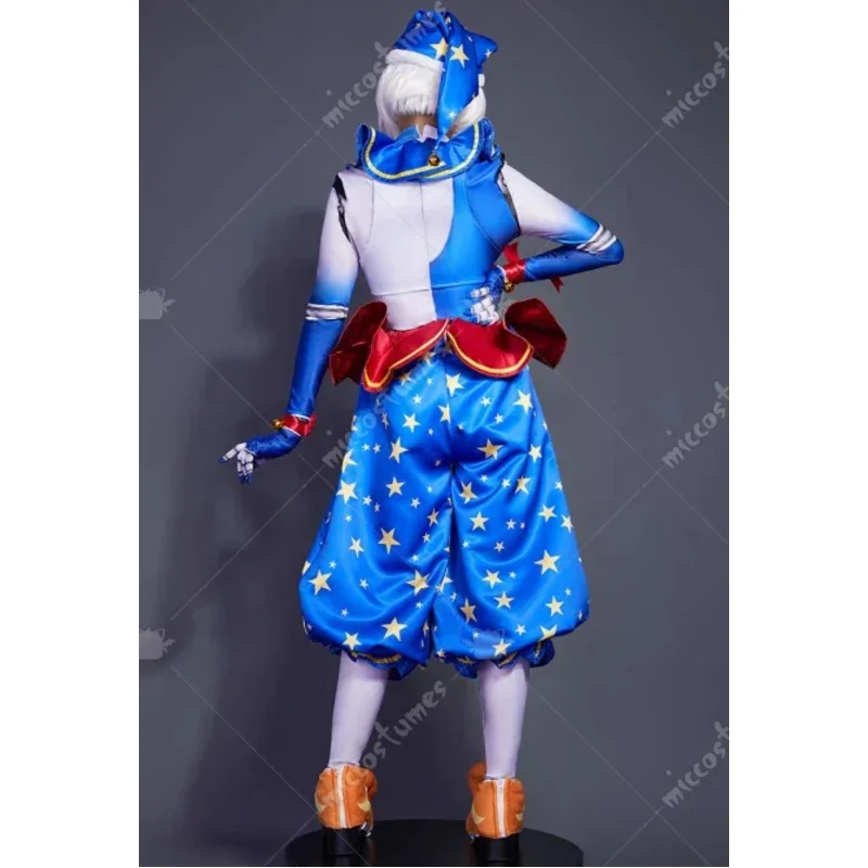 25COSMICCOSTUMES 여성 Moondrop 코스프레 의상 조커 코스프레 모자와 장갑이있는 탑과 바지