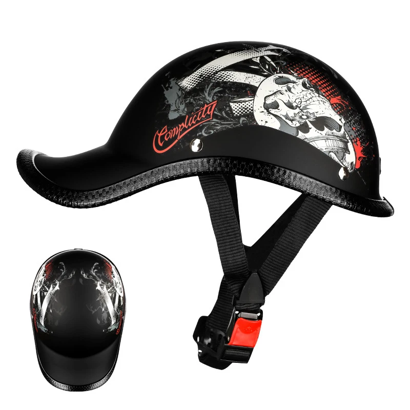 Demi-casque vintage Harley Retro Skull - Casque de moto unisexe léger certifié 3C ABS pour scooter électrique Cruiser Bike