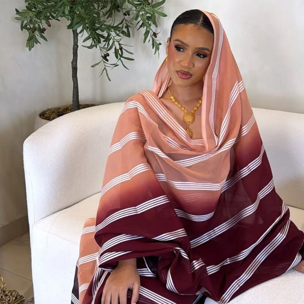 

Premium New Gradient Striped Satin Silk Hijab Scarf Chiffon Pleated Shawl Muslim Turban Hijab for Women Ramadan Islam Heedscarf