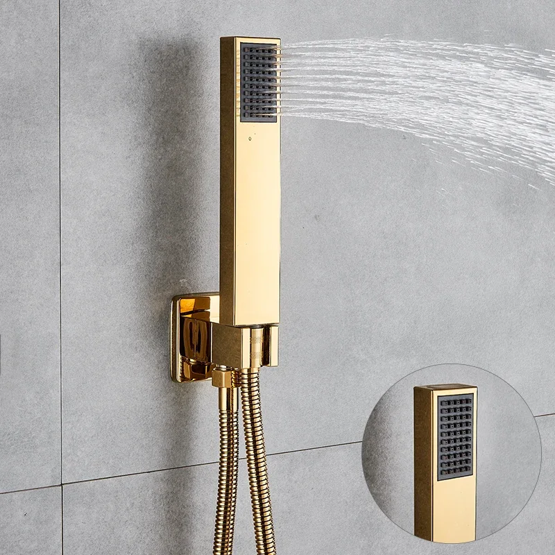 Vidric Vidric Golden LED Shower Faucets Set Wall Mount LED Bath Shower 3 Function Mixer Valve Tap 6pcs Massage SPA Jets Gold Sho