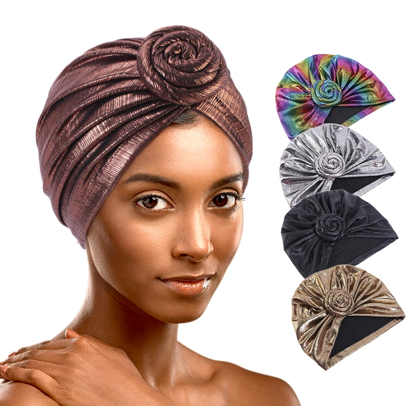 

Fashion Ladies Colorful Knot Turban Hats For Women Chemo Bandana Hijab Pleated Indian Twist Cap Turbante Hat Head Wraps Bonnet