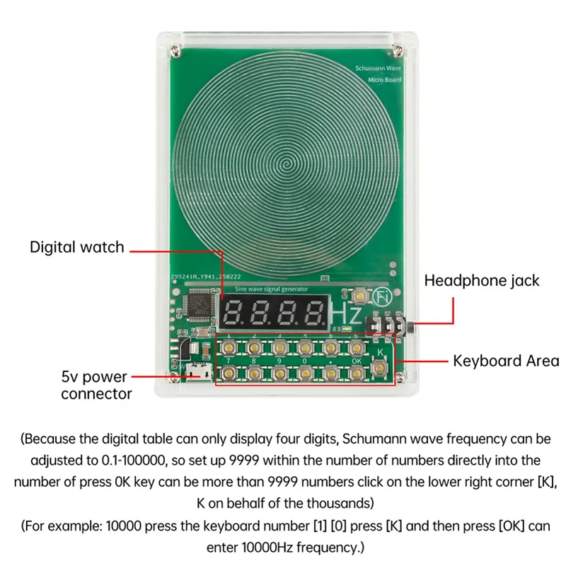A34R DC 5V 0.01Hz-100000Hz Adjustable Frequency Schumann Wave Generator Sine Wave Signal Generator