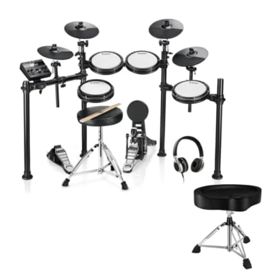 

Электронная ударная установка Donner DED-200X с бесшумными сетчатыми пэдами, черная, в комплекте с прочным стулом для барабанщика Donner Heavy Duty Drum Throne M