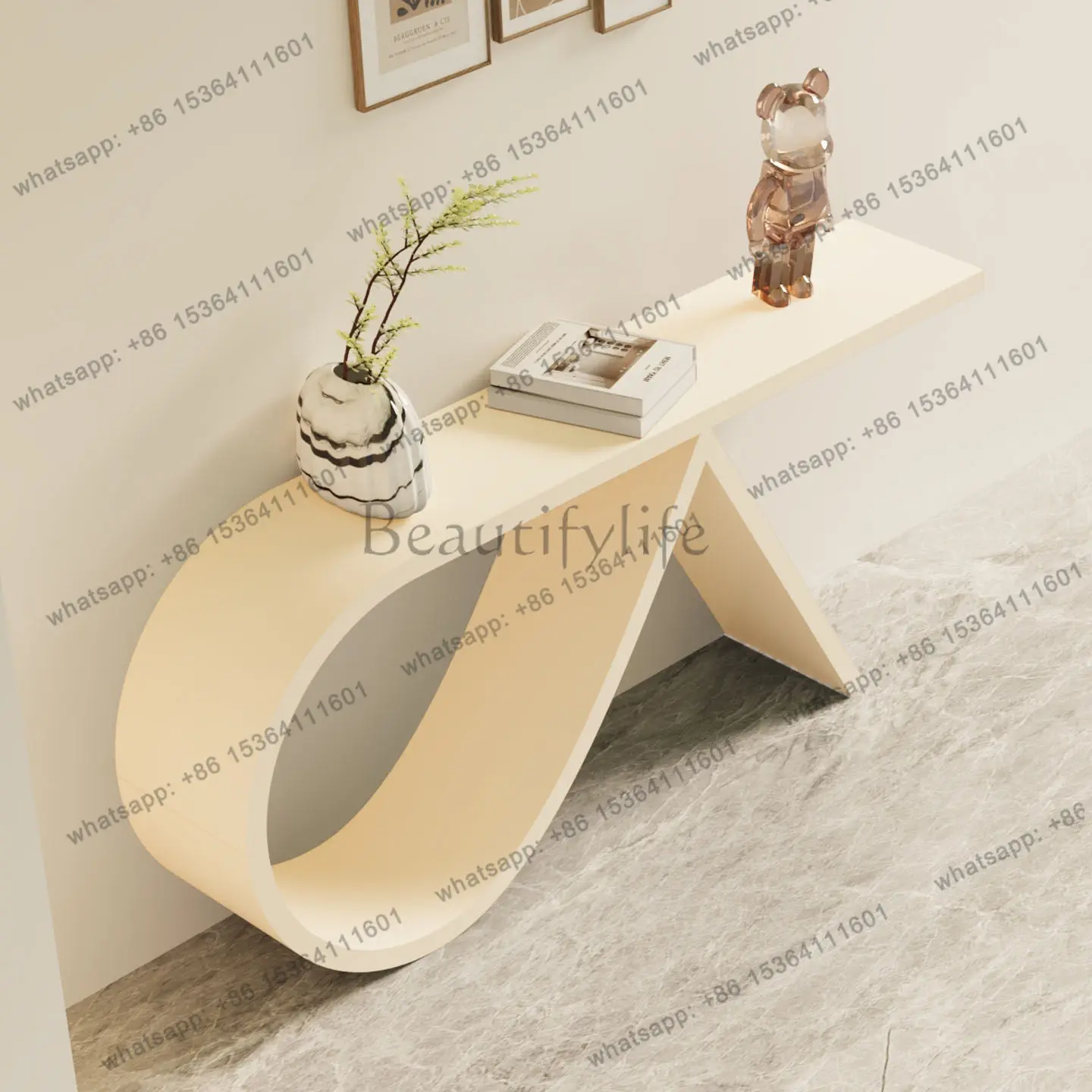 Cream-style entrance table, living room hallway, wall-walled art end viewing platform