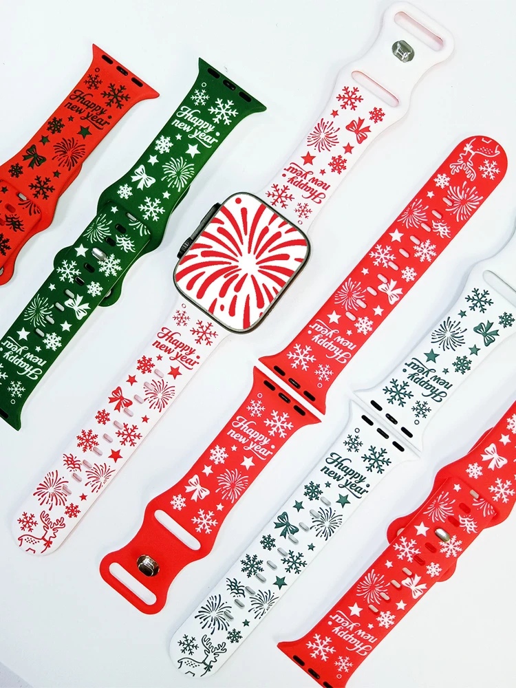 حزام منقوش لساعة أبل 46 مللي متر 44 مللي متر 42 مللي متر 45 مللي متر 41 40 49 مللي متر سوار عيد الميلاد كوريا iWatch سلسلة الترا 3/11/10/9/8/SE #5