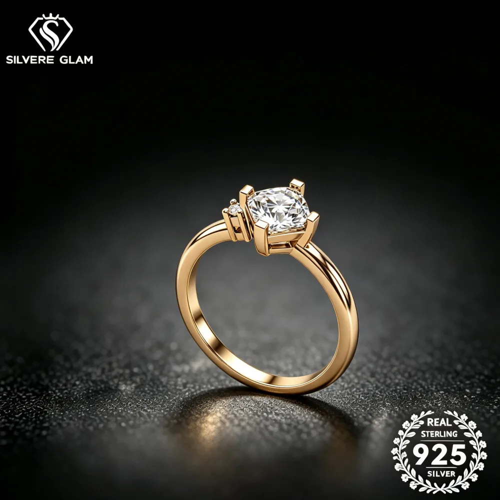 S925 Sterling Silver Cushion Cut 5A Cubic Zirconia Solitaire Ring Side Accent Stone Minimalist Engagement Fine Jewelry For Women