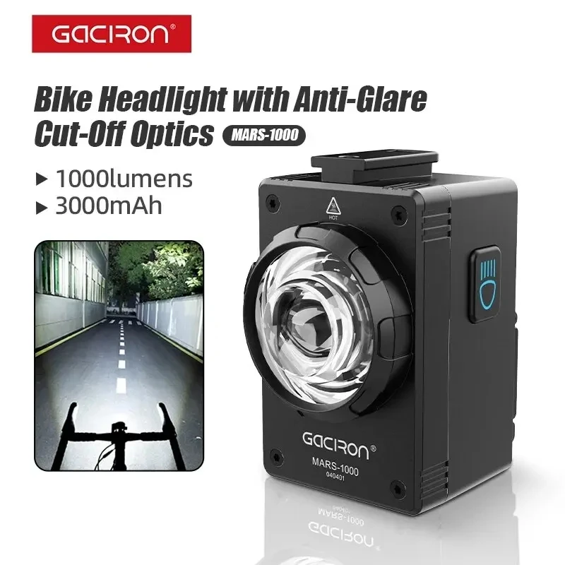 

Gaciron Bike Lights Mars 1000lm Anti-glare Bicycle Front Light For Road Cycling IP67 Waterproof USB-C Rechargeable Bike Lamp