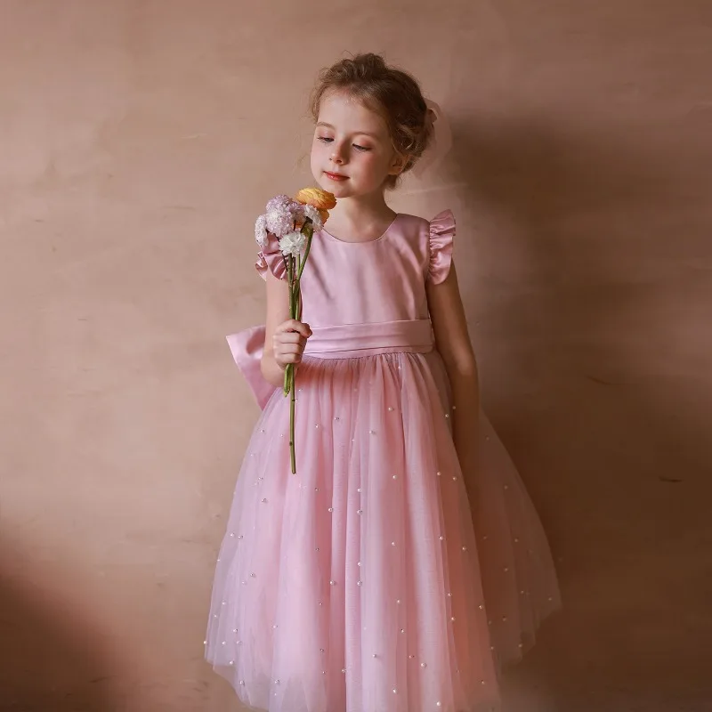 children's-dress-group-birthday-party-party-skirt-ruffled-sleeve-mesh-princess-dress