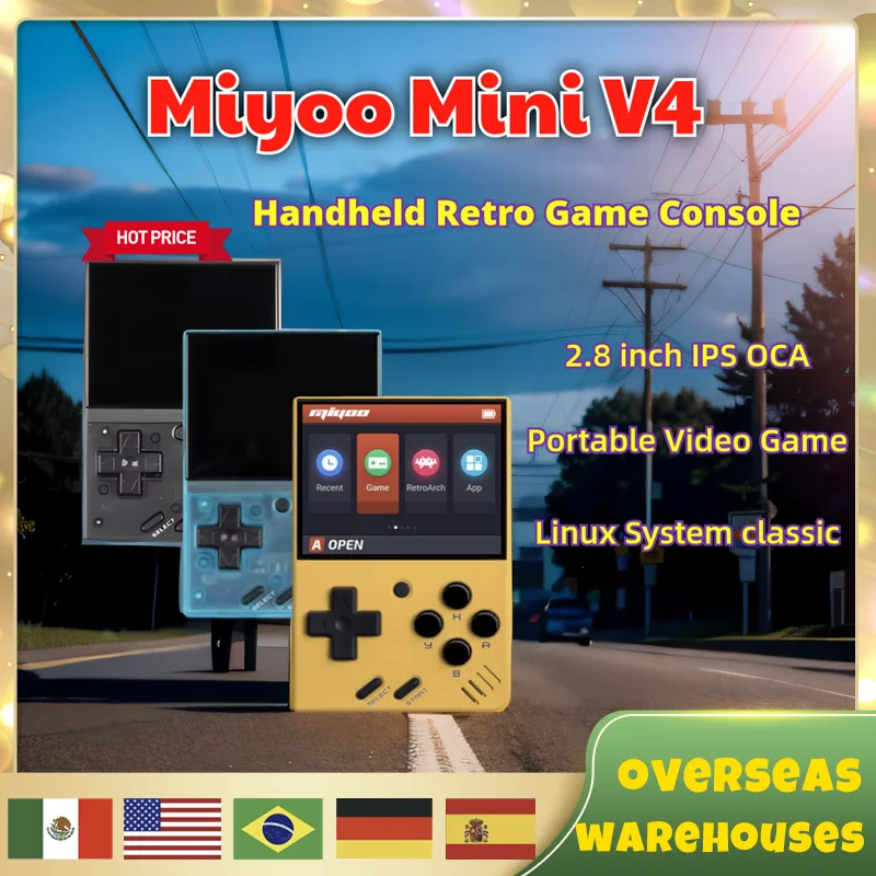 Miyoo Mini V4 Handheld Retro Game Console 2.8 Inch Ips Oca Portable Video Game Linux System Classic Nostalgic Pocket Handheld