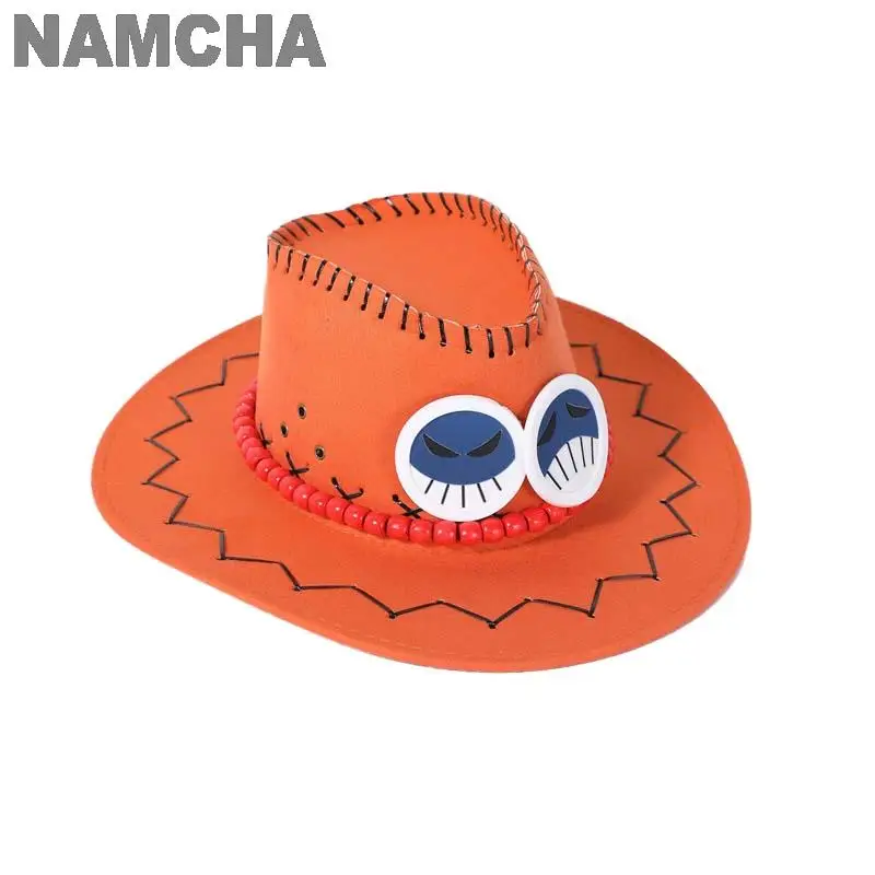 Anime Luffy D Ace Portgas Hat Deep Orange Cowboy Caps Men and Women Adult Children Role Playing Props Accessories Christmas Gift