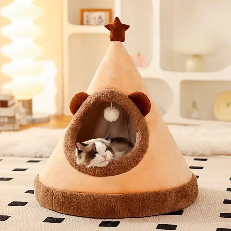 

New Cute Cartoon Cat Bed Deep Sleep Tent Cat Nest Warm Cozy Washable House for Small and Medium Puppy Pet Winter Supplies