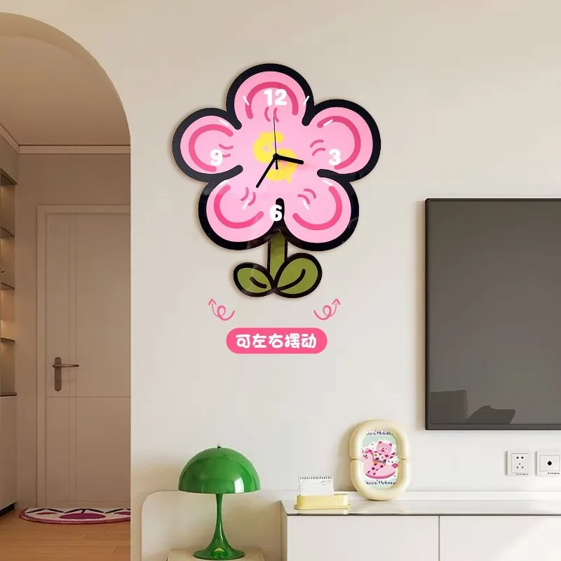 Simple and Creative Cartoon Flower Clock, Silent Wall Clock for Living Room and Dining Room, Cute Clock - view 3